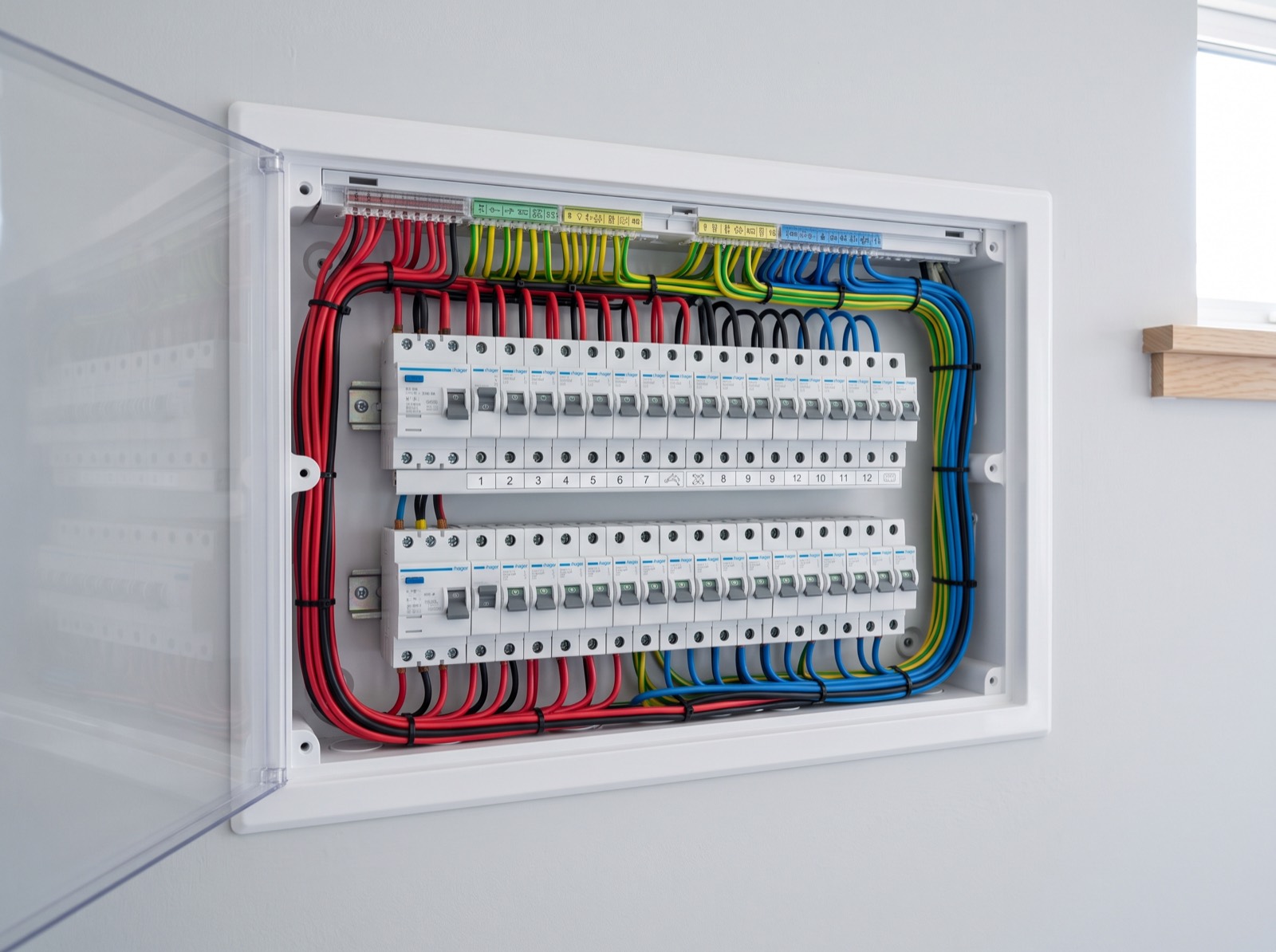New modern switchboard with safety switches, after replacement